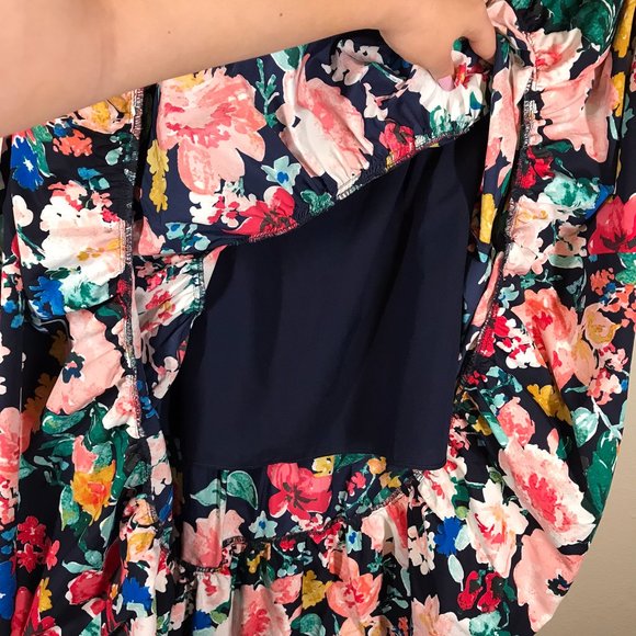 Eliza J Floral Tiered Taffeta Asymmetrical High Low Tie Waist Midi Skirt - Picture 4 of 10